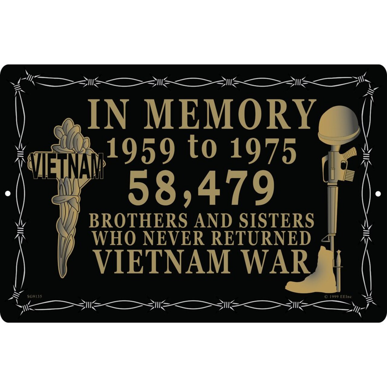 U.S. Military Vietnam War In Memory Aluminum Wall Sign 12&#x22; x 18&#x22;